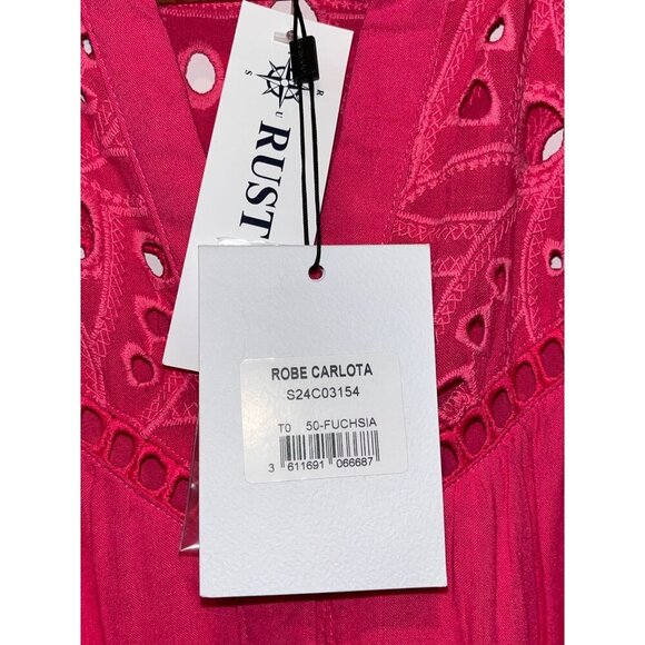 NWT Suncoo Paris Pink Carlota Embroidered  Women's Midi Dress Size 10 ($250) - Picture 8 of 14